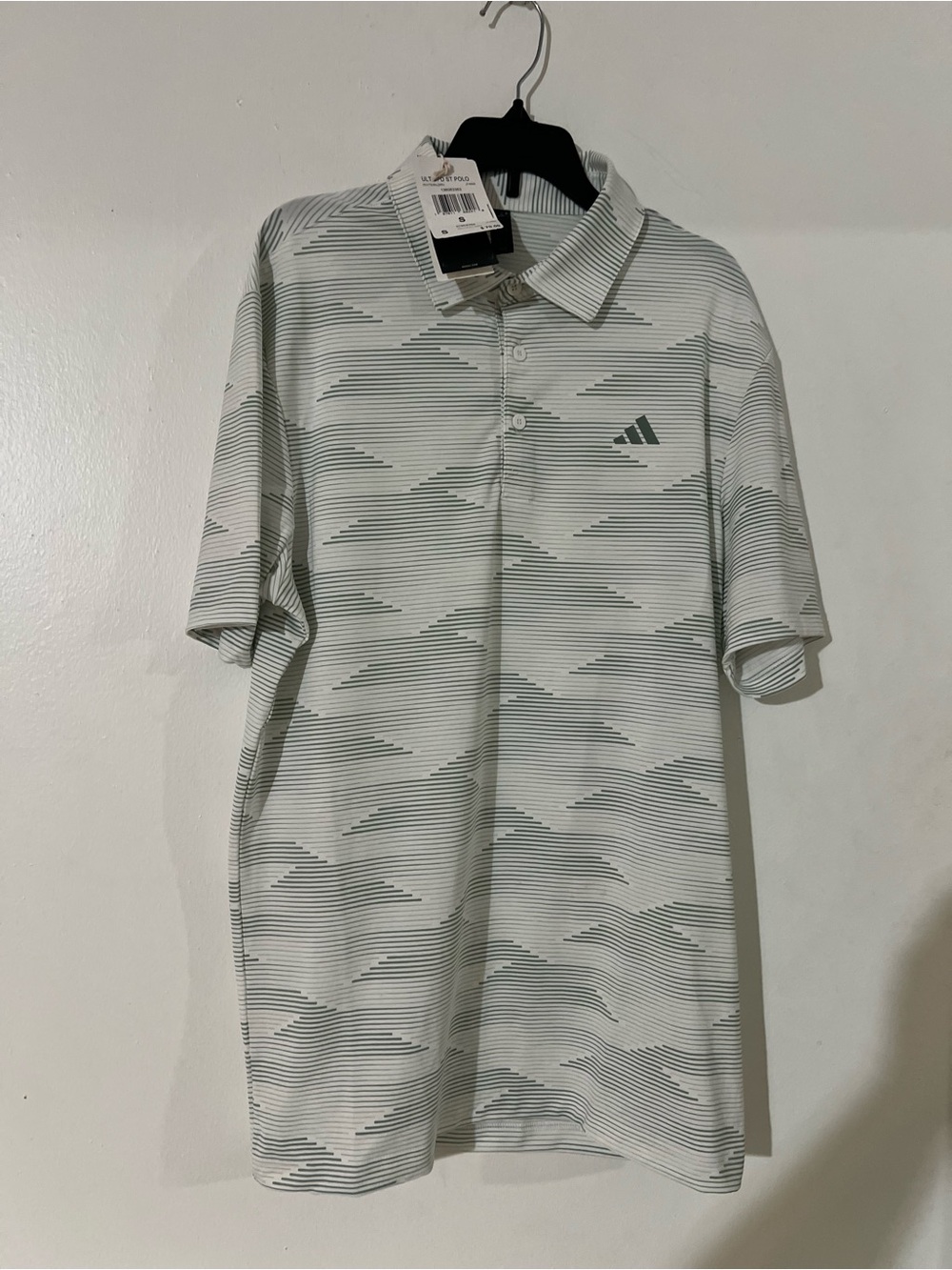 adidas White and Light Gray Striped Polo Shirt Sz S